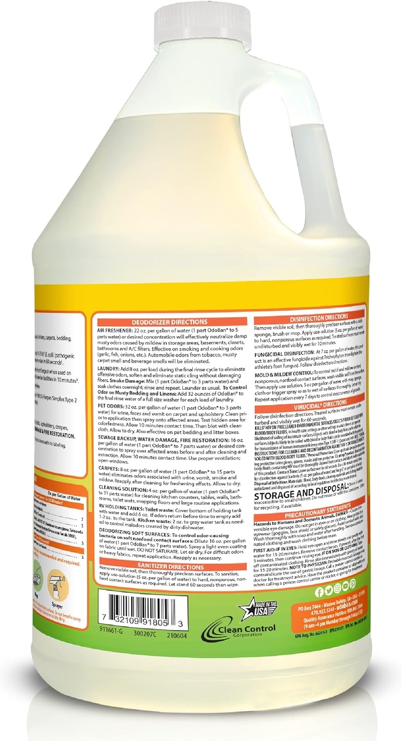 image:imageOdoBan Disinfectant Concentrate and Odor Eliminator Made in the USA Original Eucalyptus Lavender and Cotton Breeze Scents 3 GallonsCitrus