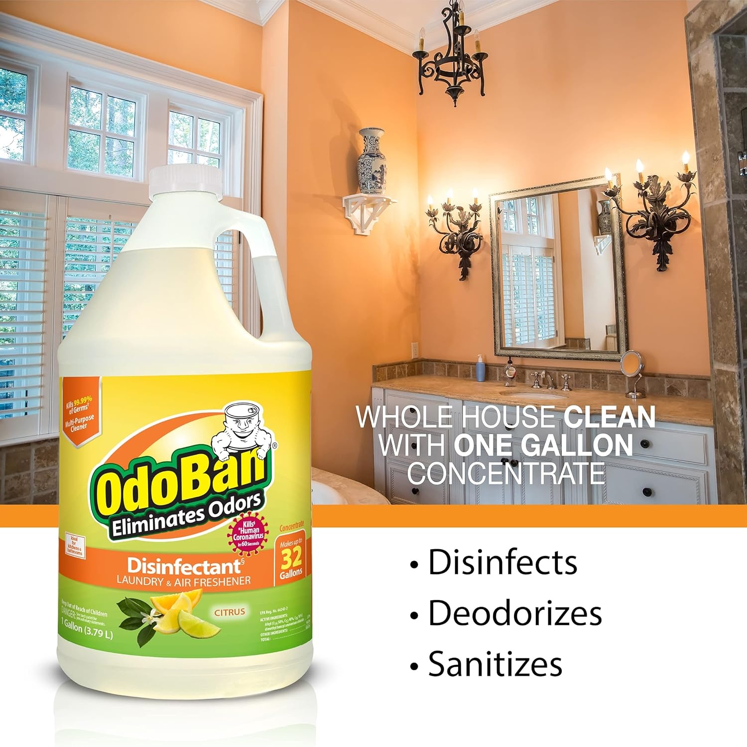 image:imageOdoBan Disinfectant Concentrate and Odor Eliminator Made in the USA Original Eucalyptus Lavender and Cotton Breeze Scents 3 GallonsCitrus