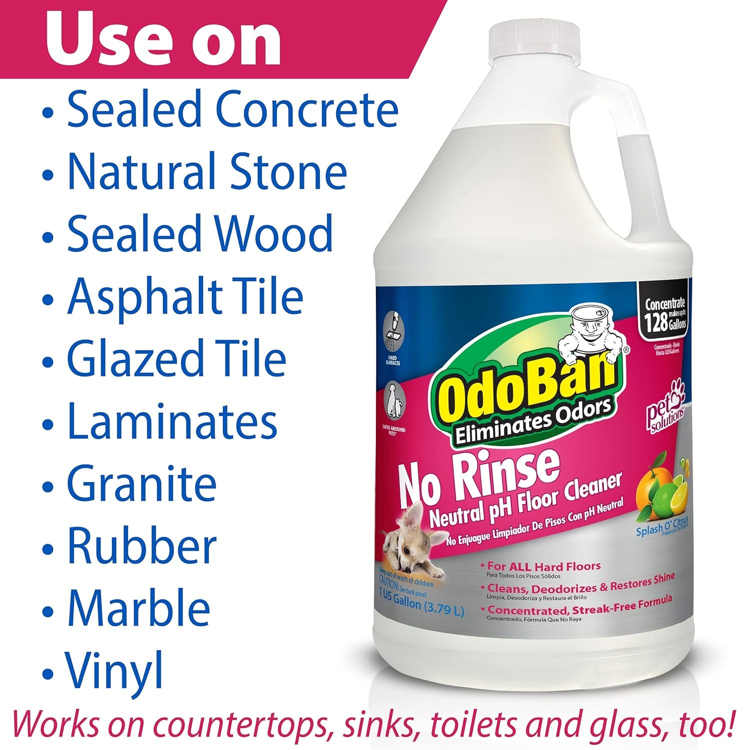 image:imageOdoBan Pet Solutions No Rinse Neutral pH Floor Cleaner Concentrate Made in the USA 1 Gallon and Oxy Stain Remover 32 Ounce SprayCitrus