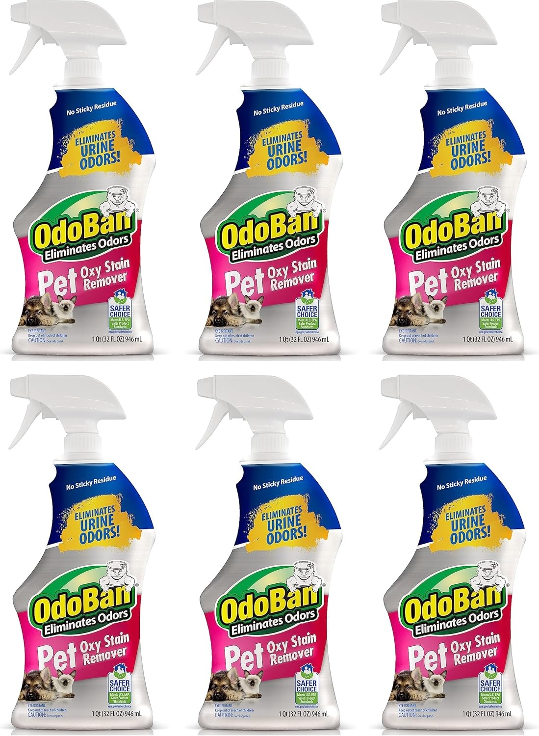 image:imageOdoBan Pet Solutions Oxy Stain Remover Pet Stain Eliminator Made in the USA 6Pack 32 Ounce Spray EachUnscented