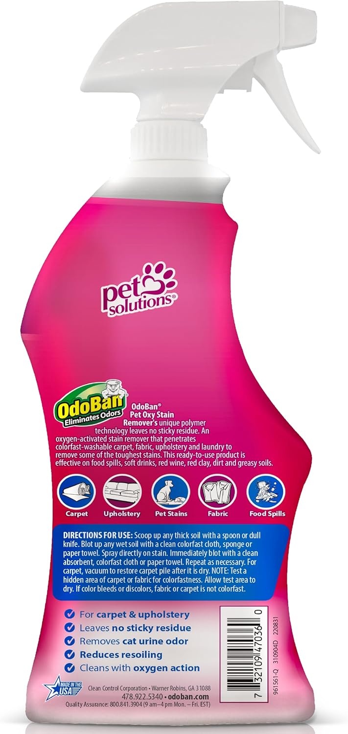 image:imageOdoBan Pet Solutions Oxy Stain Remover Pet Stain Eliminator Made in the USA 6Pack 32 Ounce Spray EachUnscented