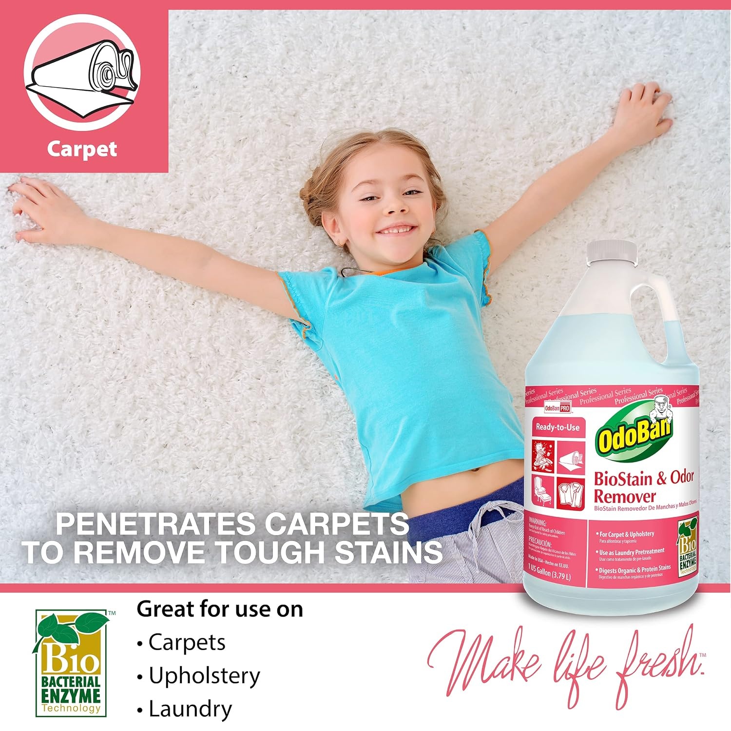 image:imageOdoBan Professional Cleaning Neutral pH Floor Cleaner and BioStain and Odor Remover Made in the USA 1 Gallon Each