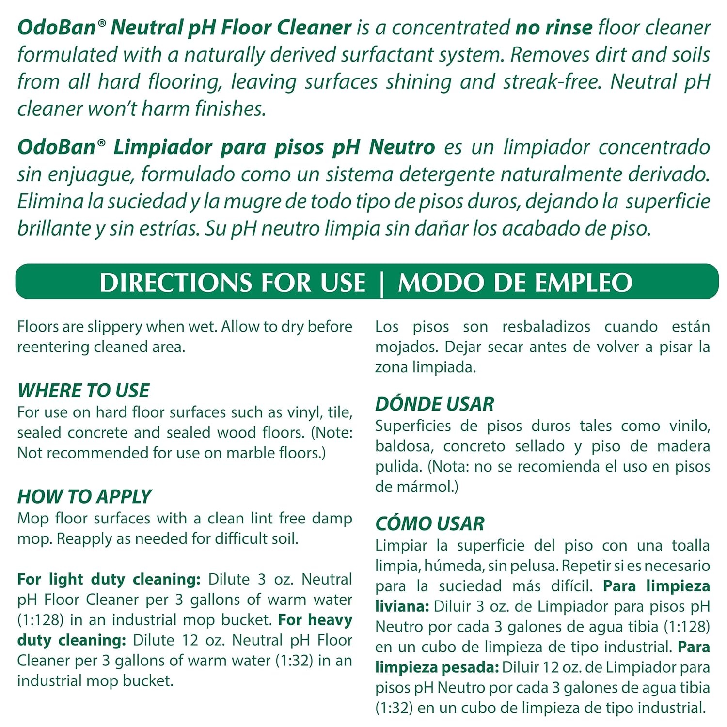 image:imageOdoBan Professional Cleaning Neutral pH Floor Cleaner and BioStain and Odor Remover Made in the USA 1 Gallon Each