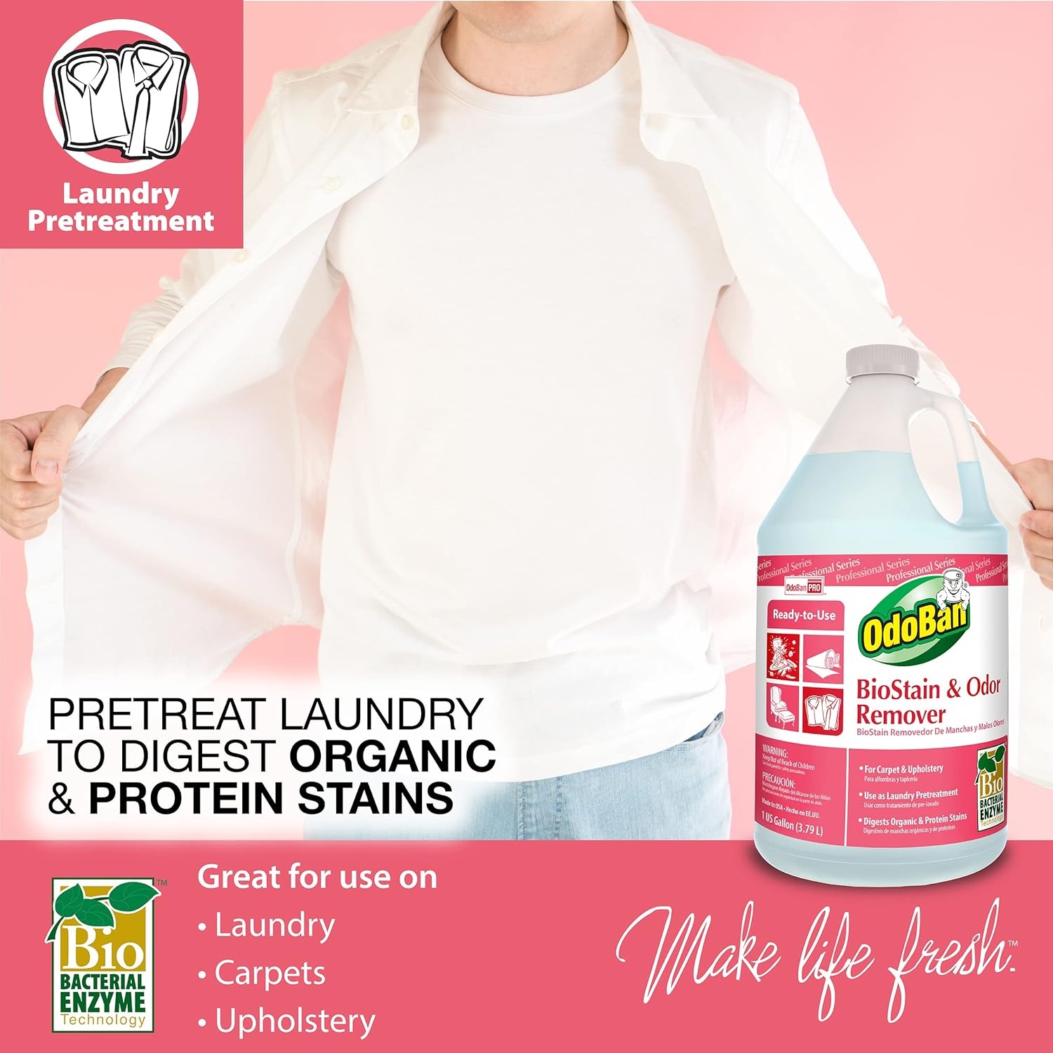 image:imageOdoBan Professional Cleaning Neutral pH Floor Cleaner and BioStain and Odor Remover Made in the USA 1 Gallon Each