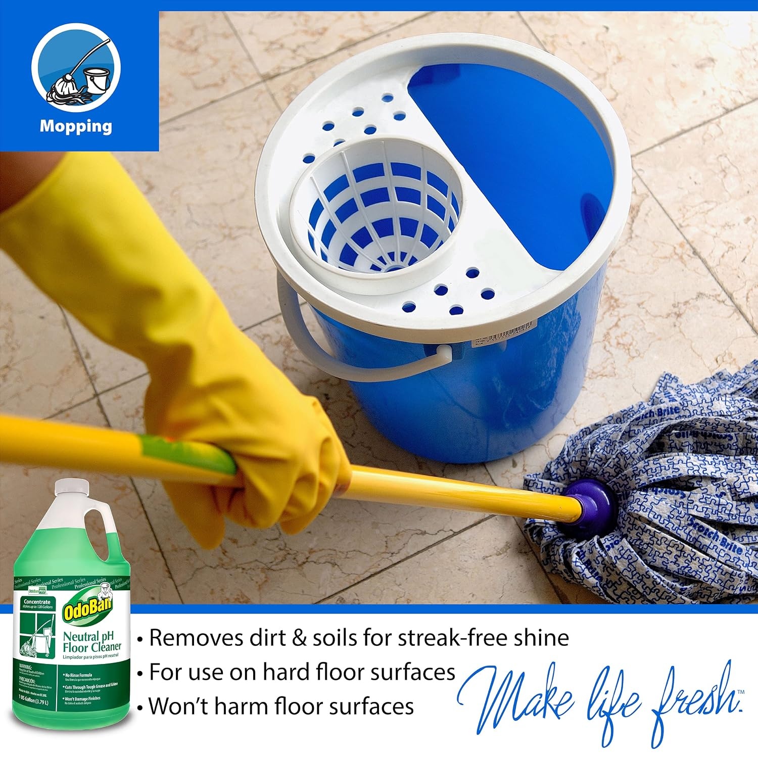 image:imageOdoBan Professional Cleaning Neutral pH Floor Cleaner and BioStain and Odor Remover Made in the USA 1 Gallon Each