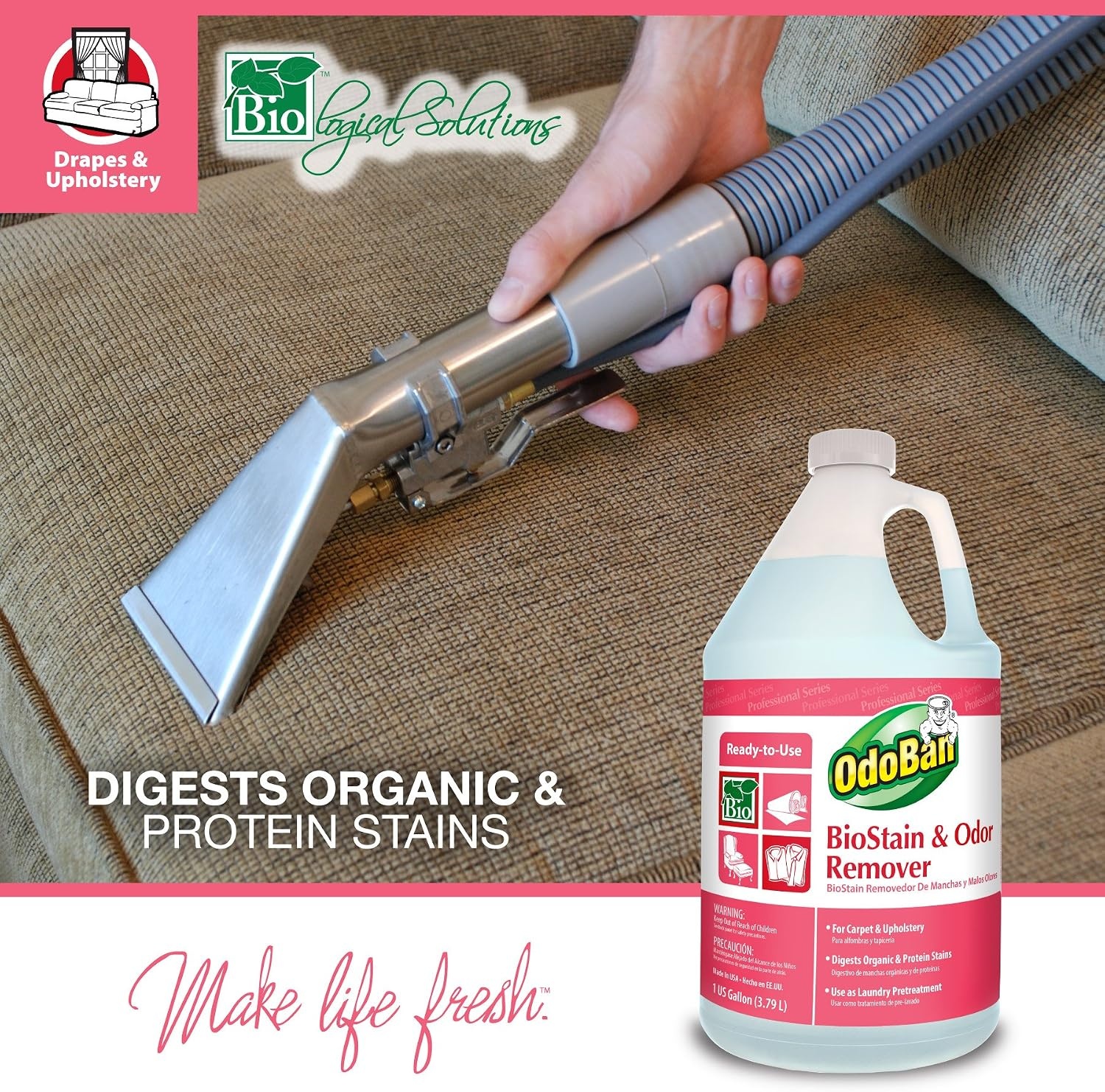 image:imageOdoBan Professional Cleaning and Odor Control Solutions ReadytoUse Biostain and Odor Remover Made in the USA 2 Gallons128 Fl Oz Pack of 2
