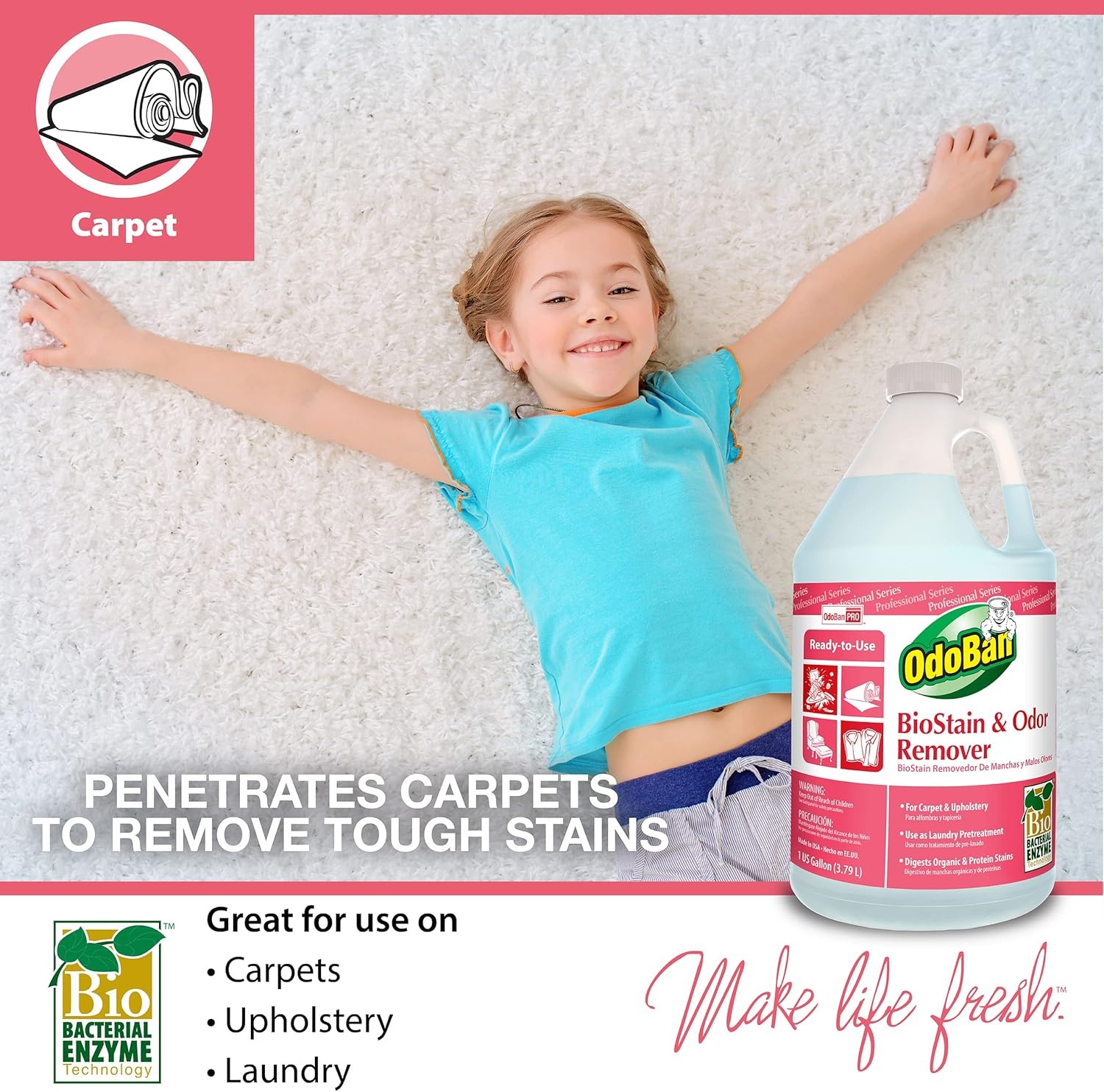 image:imageOdoBan Professional Cleaning and Odor Control Solutions ReadytoUse Biostain and Odor Remover Made in the USA 2 Gallons128 Fl Oz Pack of 4