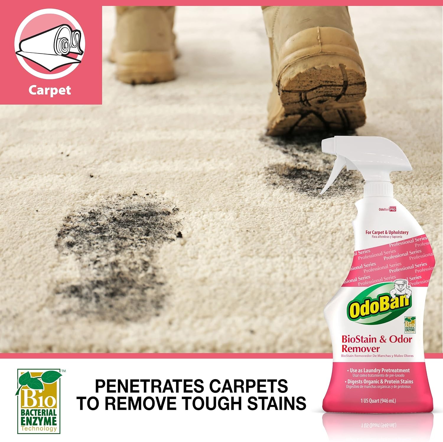 image:imageOdoBan Professional Cleaning and Odor Control Solutions ReadytoUse Biostain and Odor Remover Made in the USA 2 Gallons80 Fl Oz Pack of 2