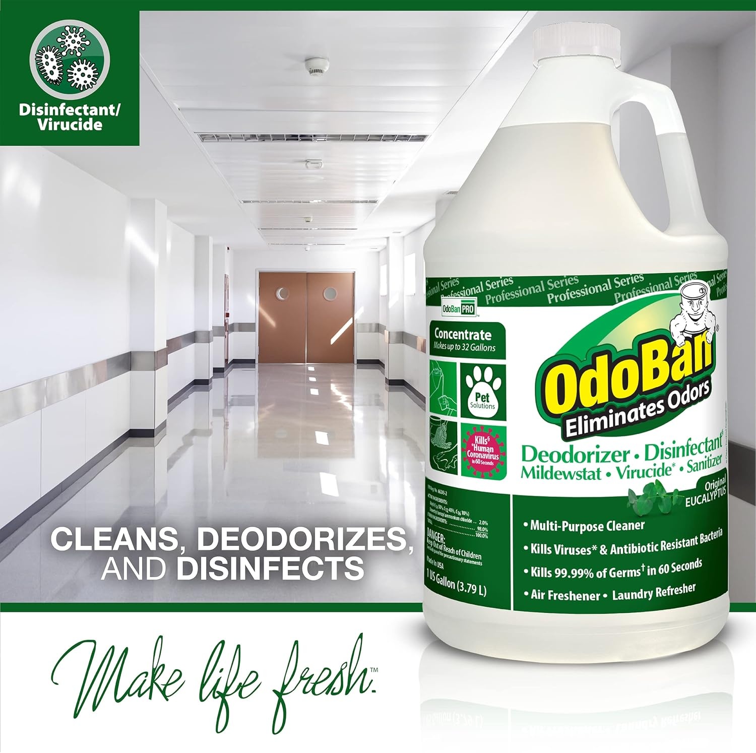 image:imageOdoBan Professional Disinfectant and Odor Eliminator Concentrate Made in the USA Original Eucalyptus Scent 1 GallonEucalyptus