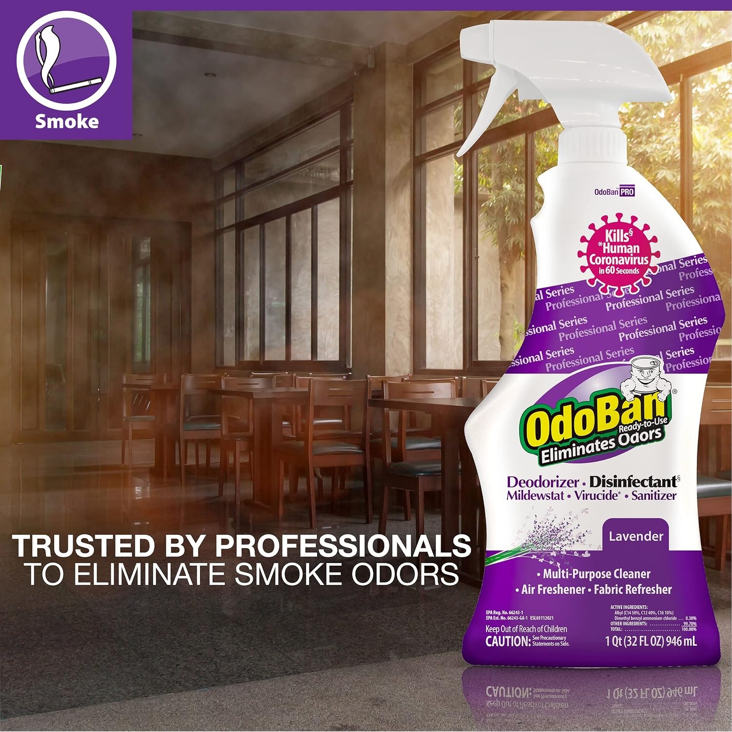 image:imageOdoBan Professional Disinfectant and Odor Eliminator ReadytoUse Spray Made in the USA Lavender Scent 4Pack 32 Ounces Each