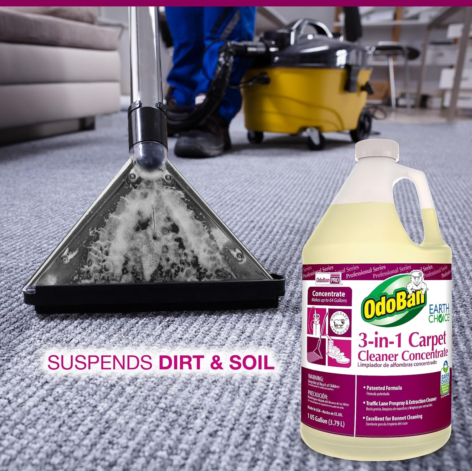 image:imageOdoBan Professional Series 3in1 Carpet Cleaner Concentrate Made in the USA Set of 2 1 Gallon Each128 Fl Oz Pack of 2