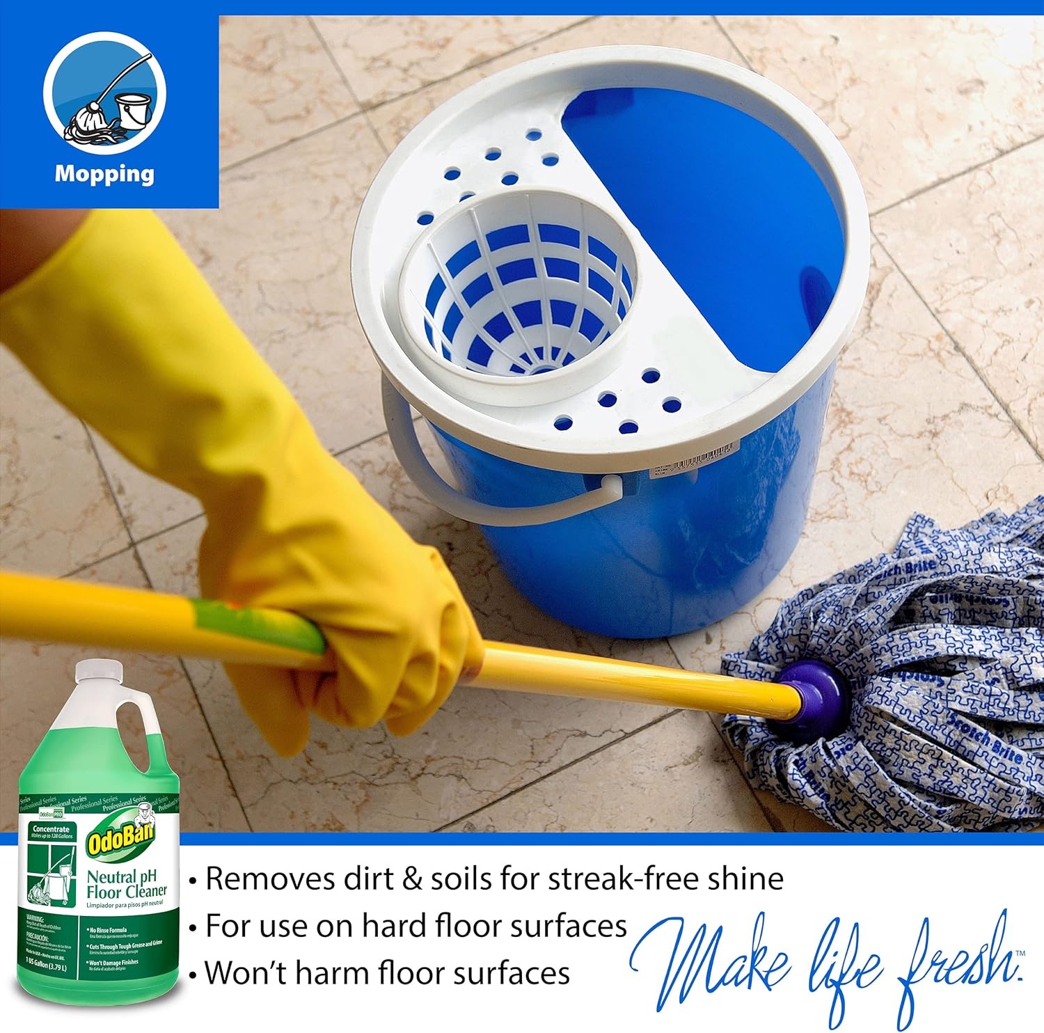 image:imageOdoBan Professional Series Neutral pH No Rinse Floor Cleaner Concentrate Made in the USA 4 Gallons