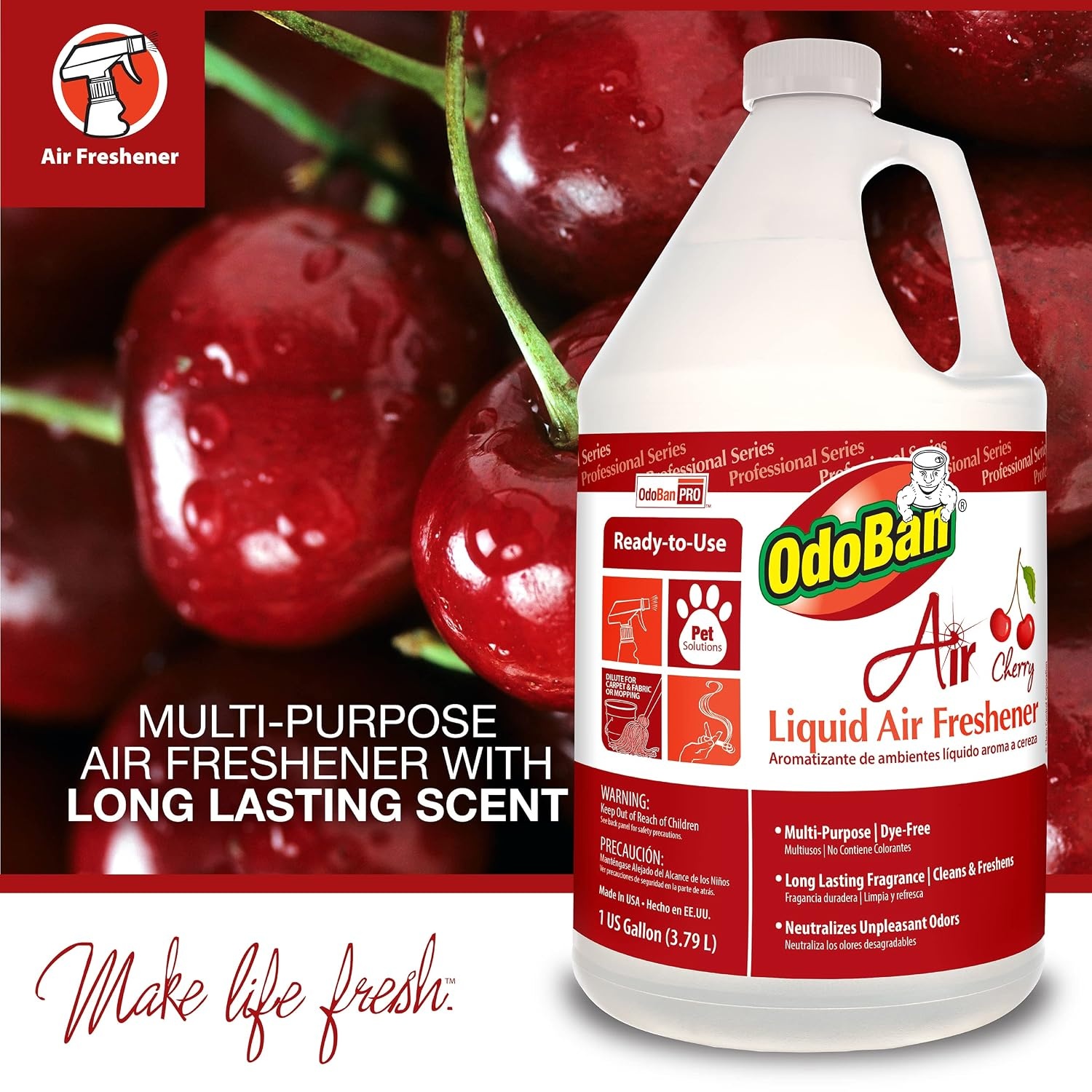 image:imageOdoBan Professional Series ReadytoUse Air Cherry Liquid Air Freshener Made in the USA Cherry Scent 1 Gallon