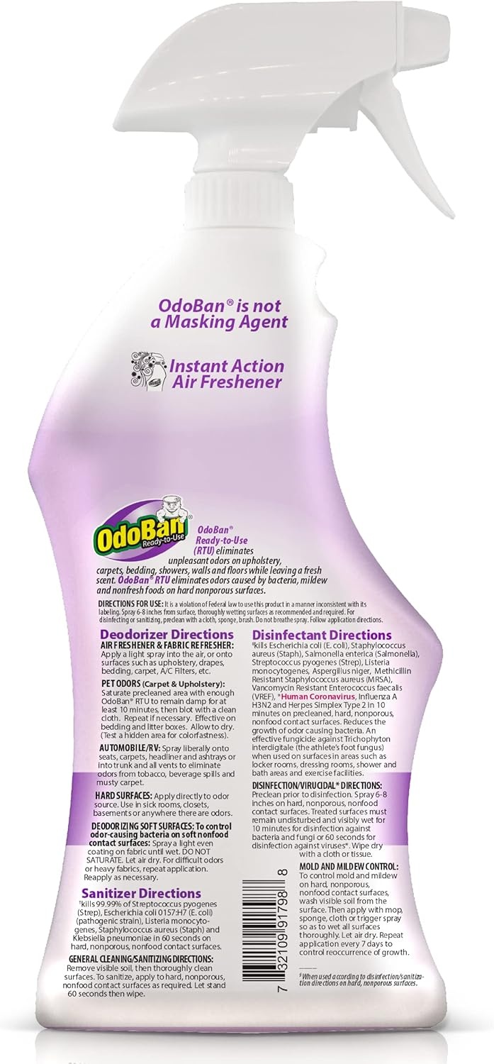 image:imageOdoBan ReadytoUse Disinfectant and Odor Eliminator Set of 3 4 Ounce Travel Spray 32 Ounce Spray 1 Gallon Concentrate Lavender Scent