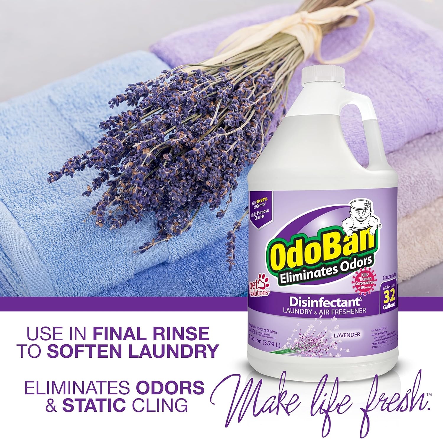 image:imageOdoBan ReadytoUse Disinfectant and Odor Eliminator Set of 3 4 Ounce Travel Spray 32 Ounce Spray 1 Gallon Concentrate Lavender Scent