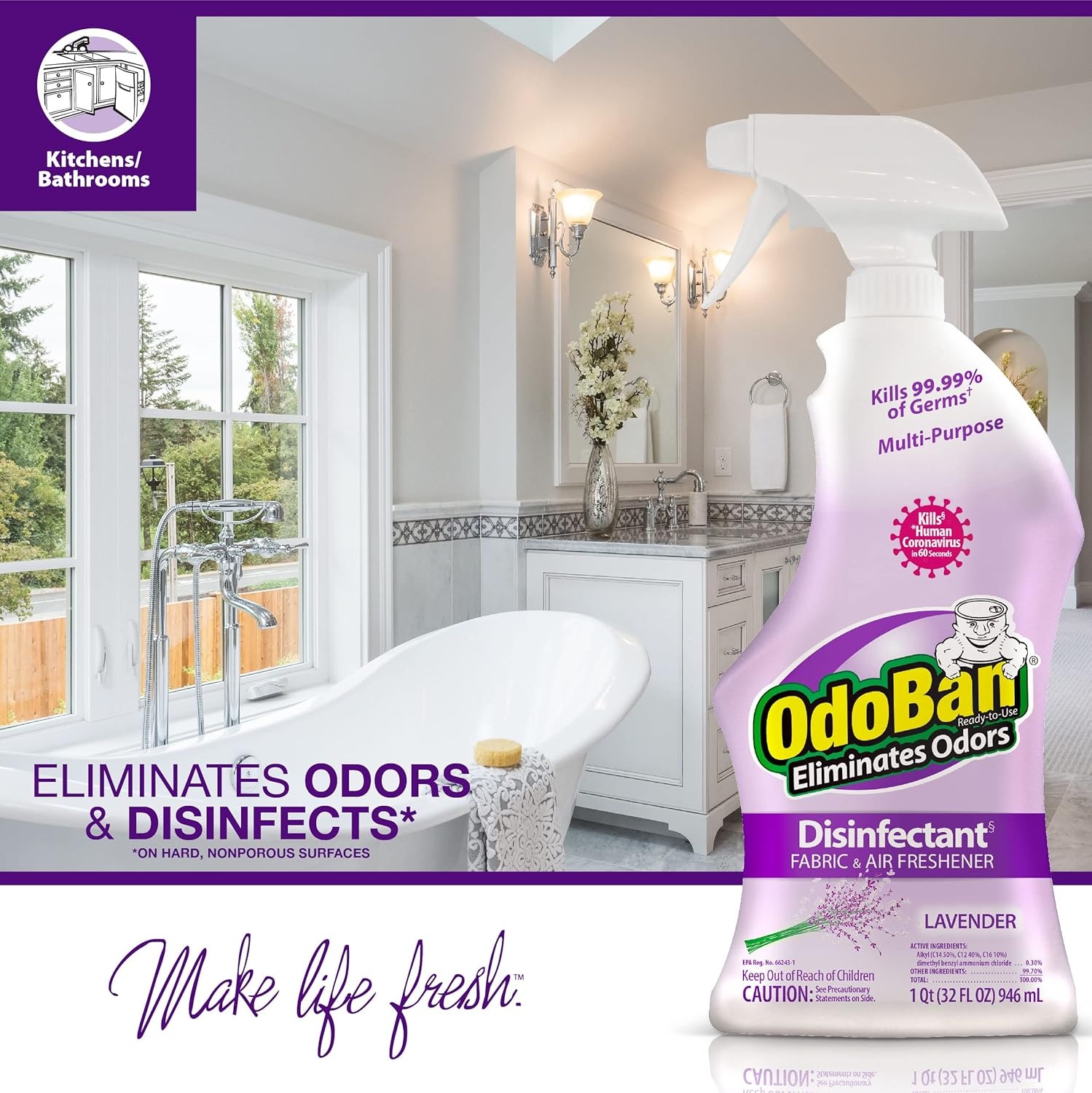 image:imageOdoBan ReadytoUse Disinfectant and Odor Eliminator Set of 3 4 Ounce Travel Spray 32 Ounce Spray 1 Gallon Concentrate Original Eucalyptus ScentLavender