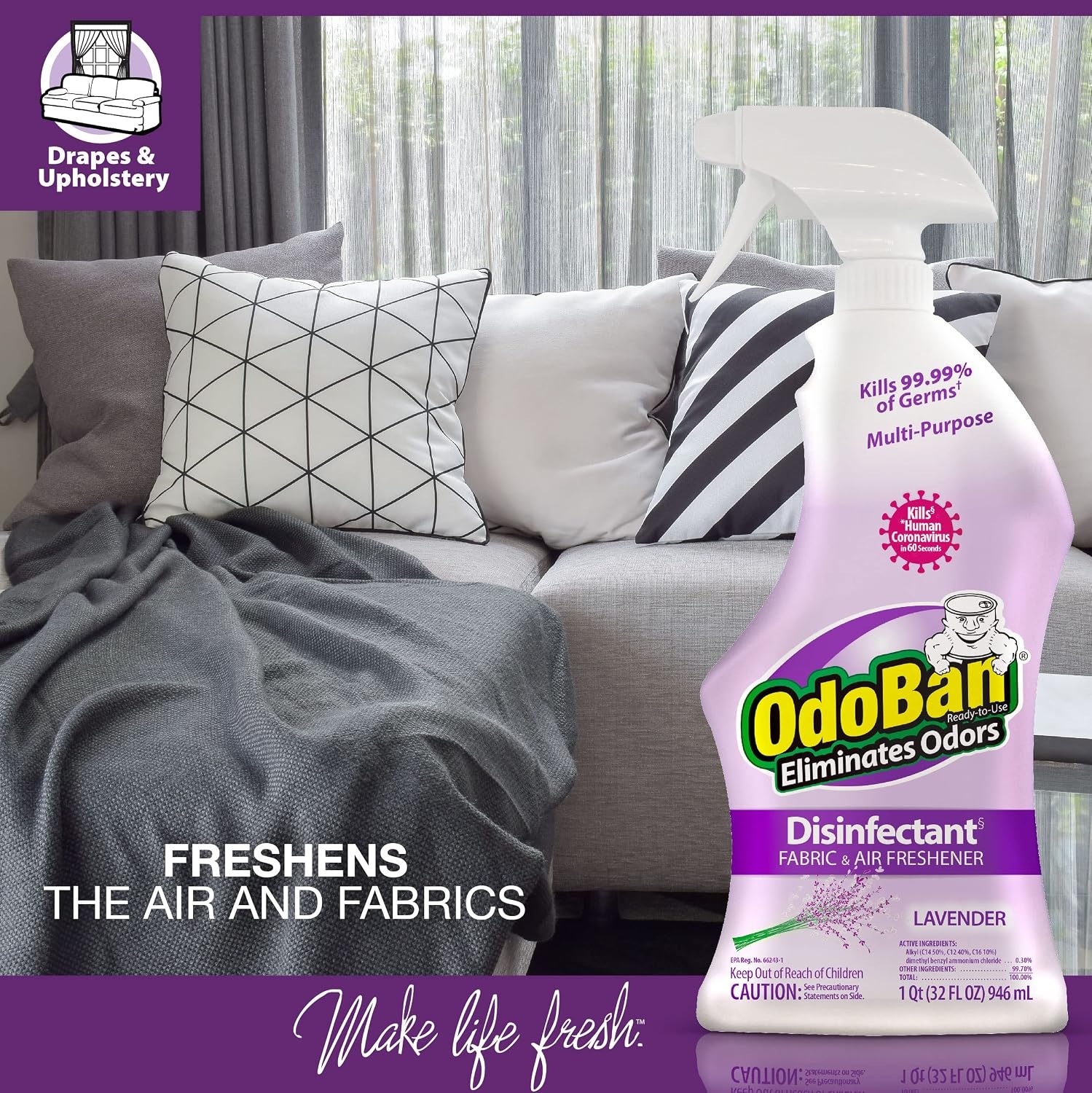 image:imageOdoBan ReadytoUse Disinfectant and Odor Eliminator Set of 3 4 Ounce Travel Spray 32 Ounce Spray 1 Gallon Concentrate Original Eucalyptus ScentLavender